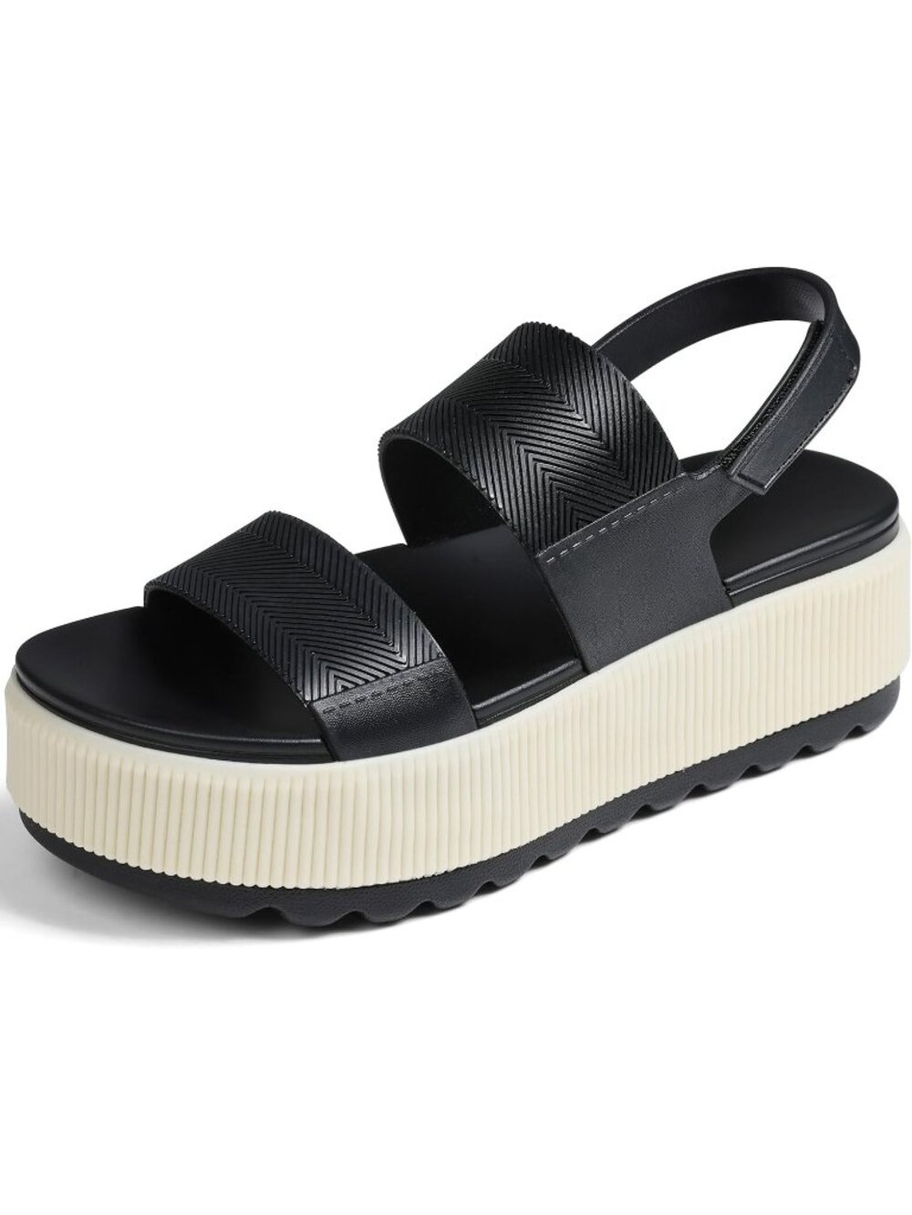 Women's Black White Platform Sandals Chunky Wedge Lug Sole Waterproof Shoes